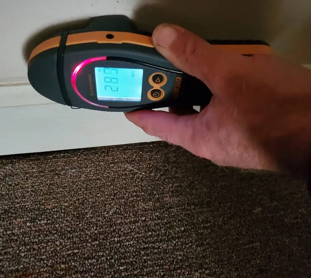Moisture detection at baseboard during Storm Damage Restoration in Bear Valley Springs